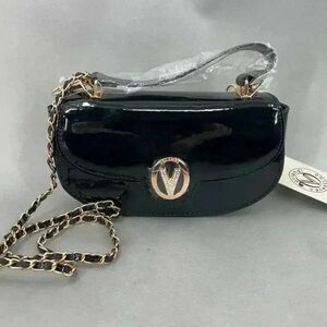NWT! $210 Elegant Valentino Orlandi Black Patent Leather Crossbody Bag